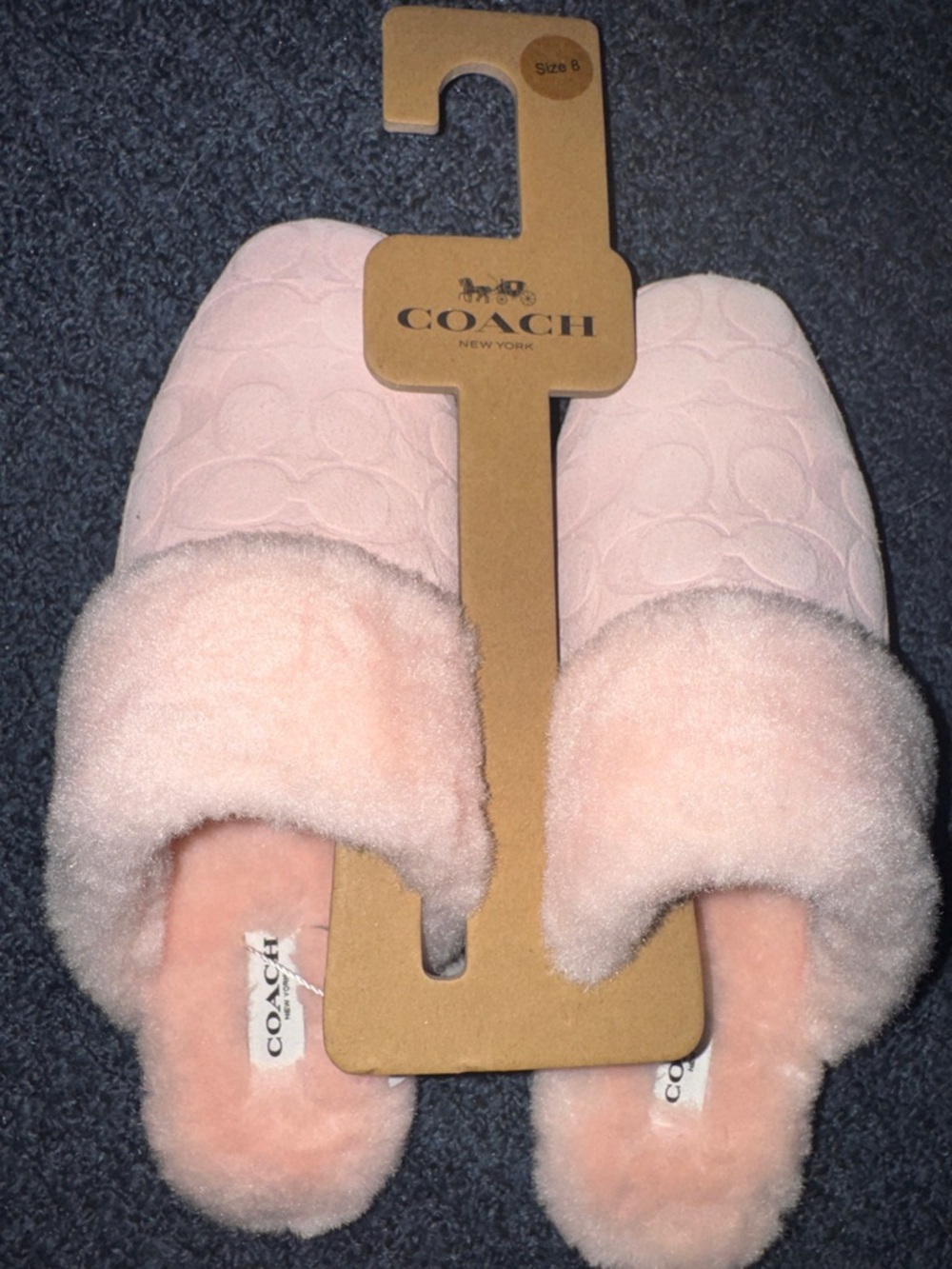 NWT COACH Women’s 8M Faux Shearling Quilted Slide Slippers in Candy Pink💗🌸